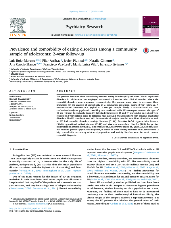 (PDF) Prevalence and comorbidity of eating disorders among a community ...
