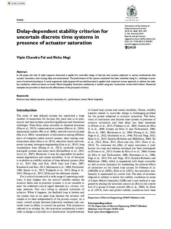 (PDF) Delay-dependent stability criterion for uncertain discrete time ...