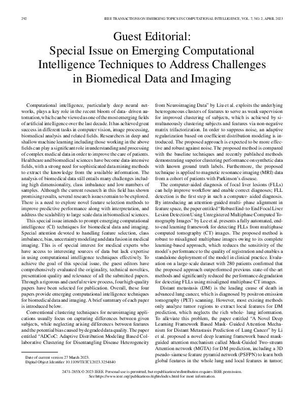 (PDF) Guest Editorial: Special Issue on Emerging Computational ...