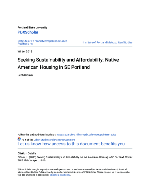 (PDF) Seeking Sustainability and Affordability: Native American Housing ...