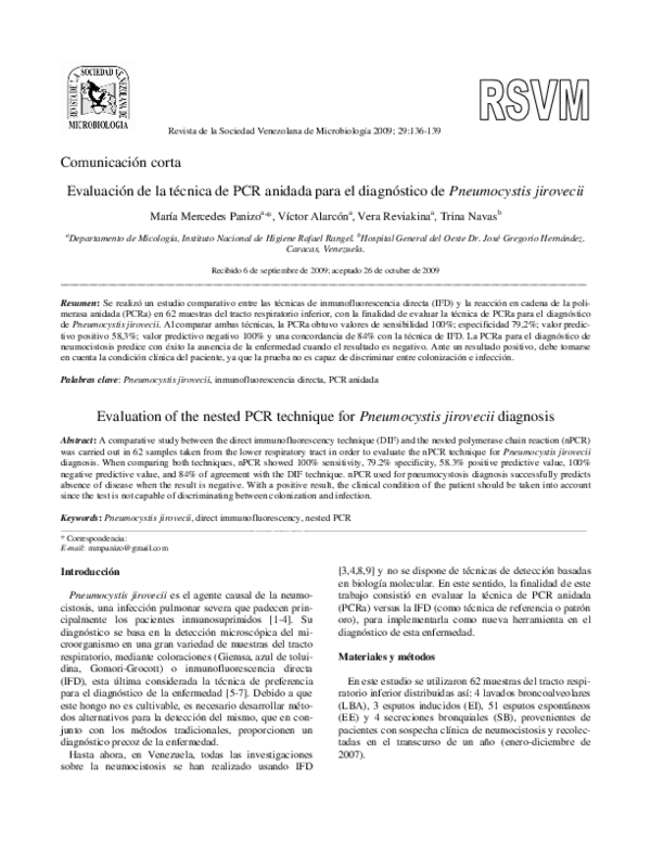 (PDF) Evaluation of the nested PCR technique for Pneumocystis jirovecii ...