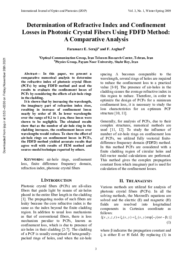 (PDF) Determination of Refractive Index and Confinement Losses in ...