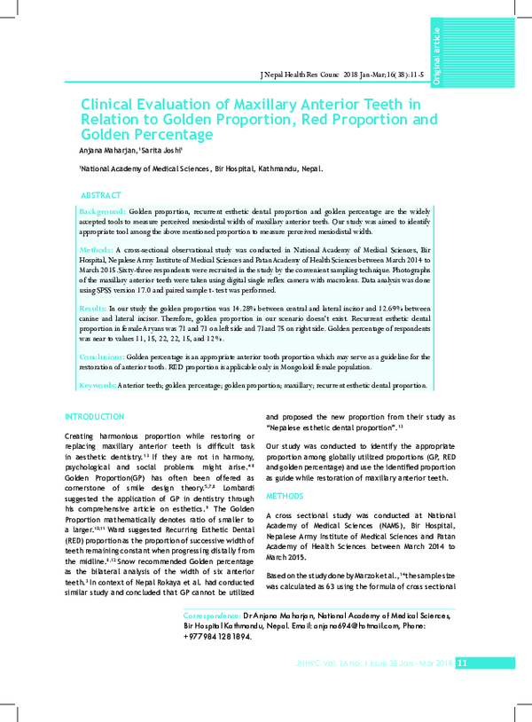 (PDF) Clinical Evaluation of Maxillary Anterior Teeth in Relation to ...