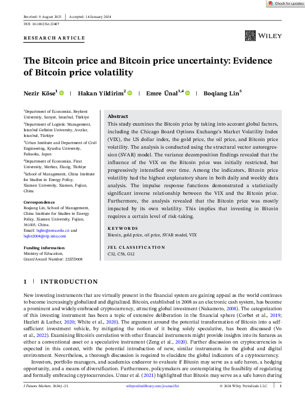 (PDF) The Bitcoin price and Bitcoin price uncertainty: Evidence of ...