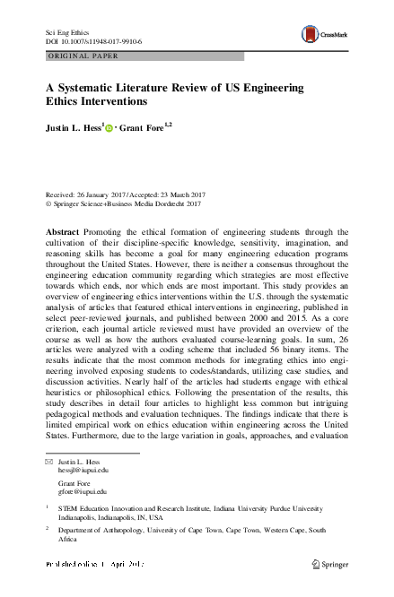 (PDF) A Systematic Literature Review of US Engineering Ethics Interventions