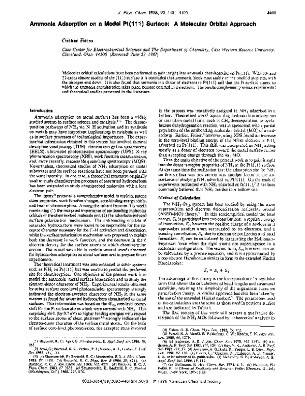 (PDF) Ammonia adsorption on a model platinum(111) surface: a molecular ...