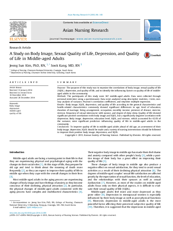 (PDF) A Study on Body Image, Sexual Quality of Life, Depression, and ...