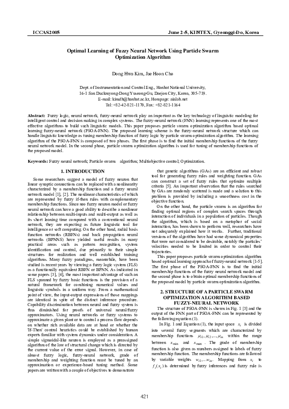 (PDF) Optimal Learning of Fuzzy Neural Network Using Particle Swarm ...