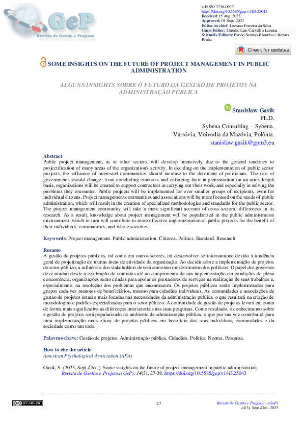 (PDF) Some insights on the future of project management in public ...