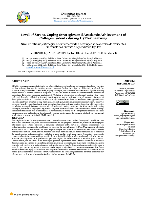 (PDF) Level of Stress, Coping Strategies and Academic Achievement of ...