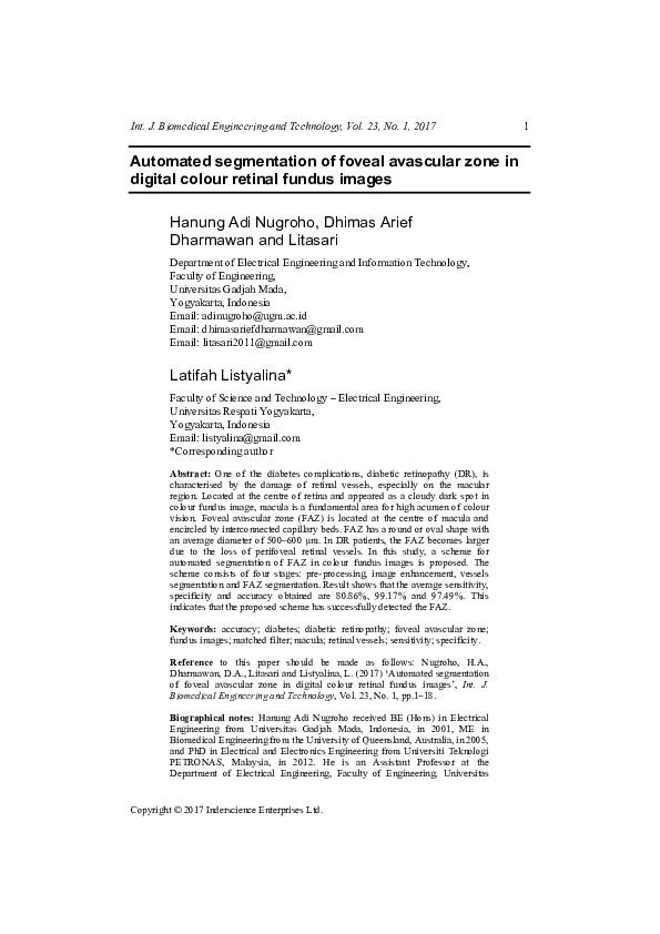 (PDF) Automated segmentation of foveal avascular zone in digital colour ...