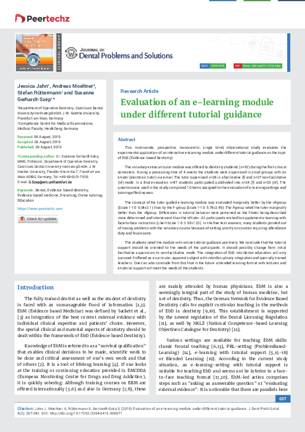 (PDF) Evaluation of an e-learning module under different tutorial guidance