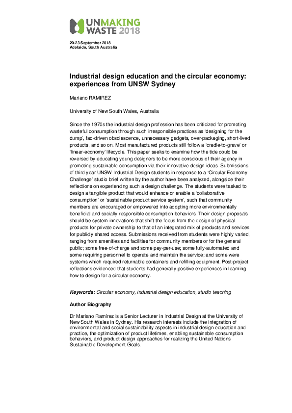 (PDF) Industrial design education and the circular economy: experiences ...