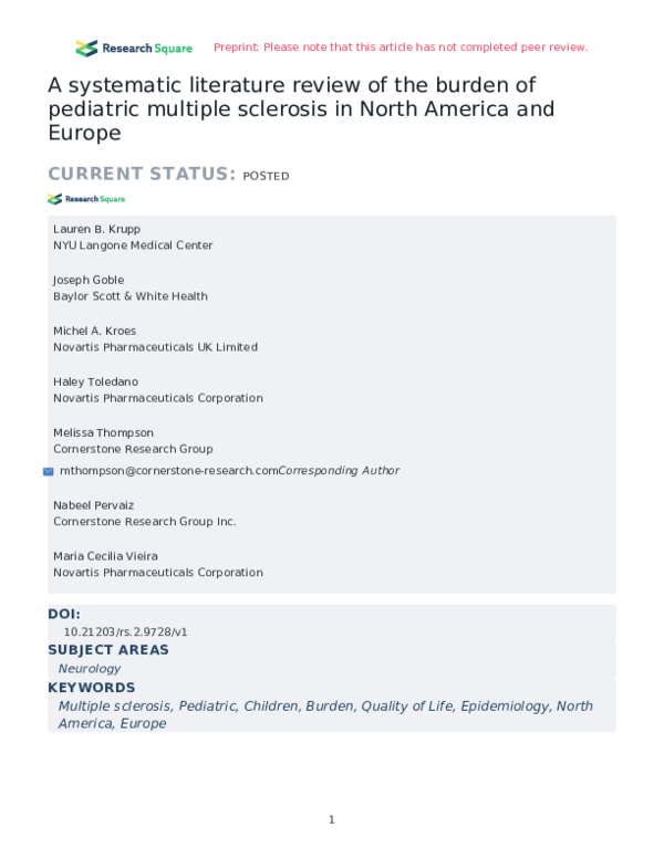 (PDF) A systematic literature review of the burden of pediatric ...