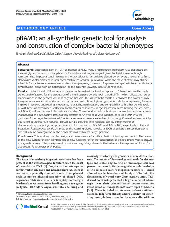 (PDF) pBAM1: an all-synthetic genetic tool for analysis and ...
