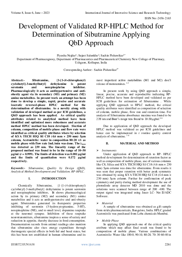 (PDF) Development of Validated RP-HPLC Method for Determination of ...