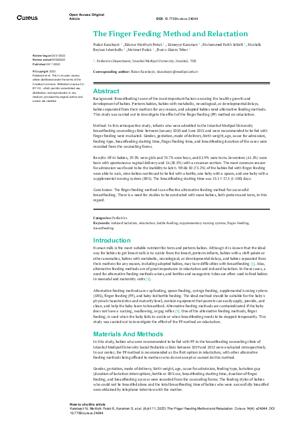 (PDF) The Finger Feeding Method and Relactation