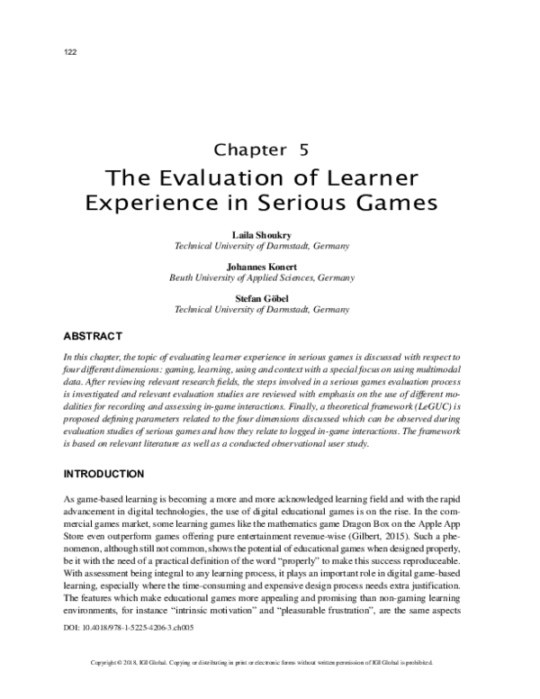(PDF) The Evaluation of Learner Experience in Serious Games