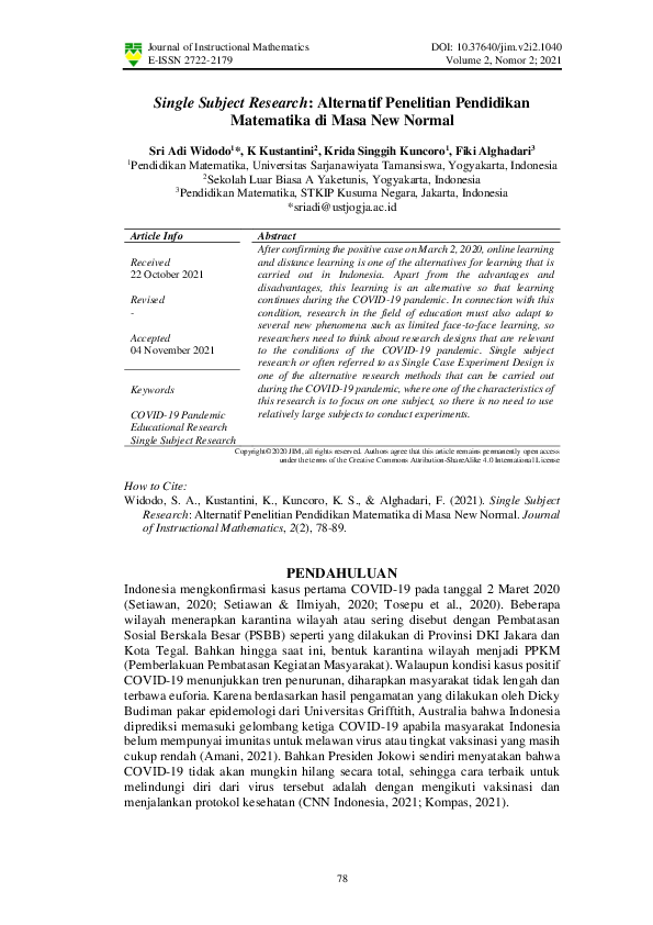 (PDF) Single Subject Research: Alternatif Penelitian Pendidikan ...