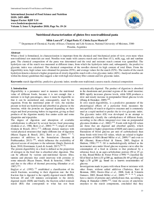 (PDF) Nutritional characterization of gluten free non-traditional pasta