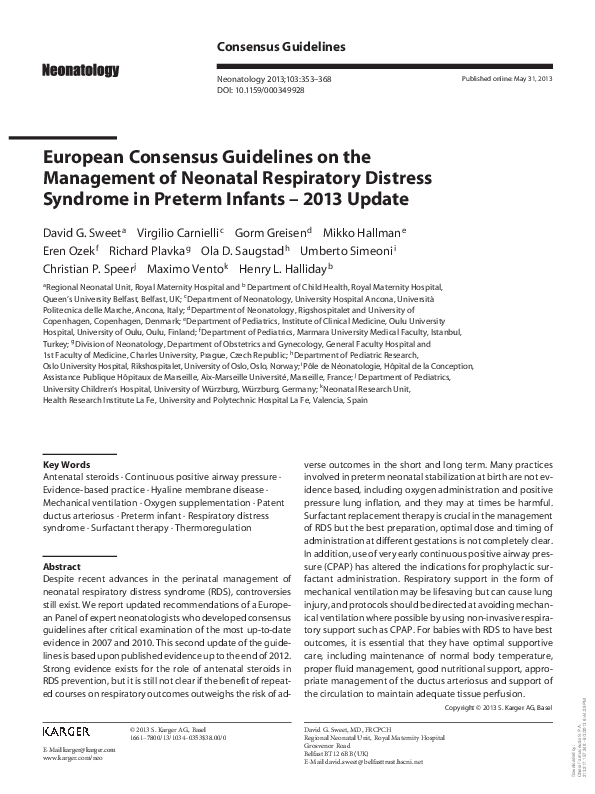 (PDF) European Consensus Guidelines on the Management of Neonatal ...