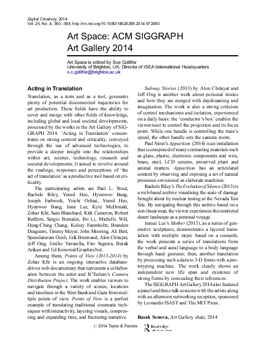 Pdf Art Space Acm Siggraph Art Gallery 2014 Sue Gollifer Pdf Art Space Acm Siggraph Art Gallery 2014 Sue Gollifer