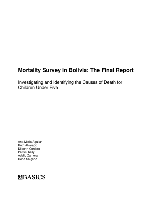 (PDF) Mortality Survey In Bolivia: The Final Report, Investigating and ...