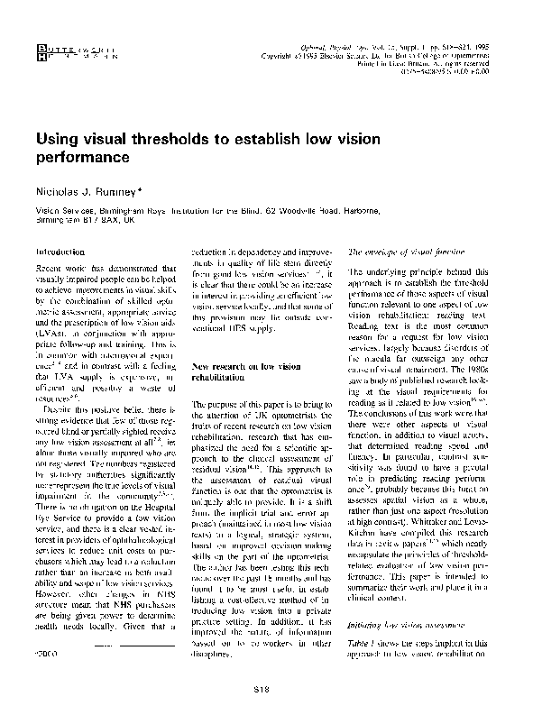 (PDF) Using visual thresholds to establish low vision performance