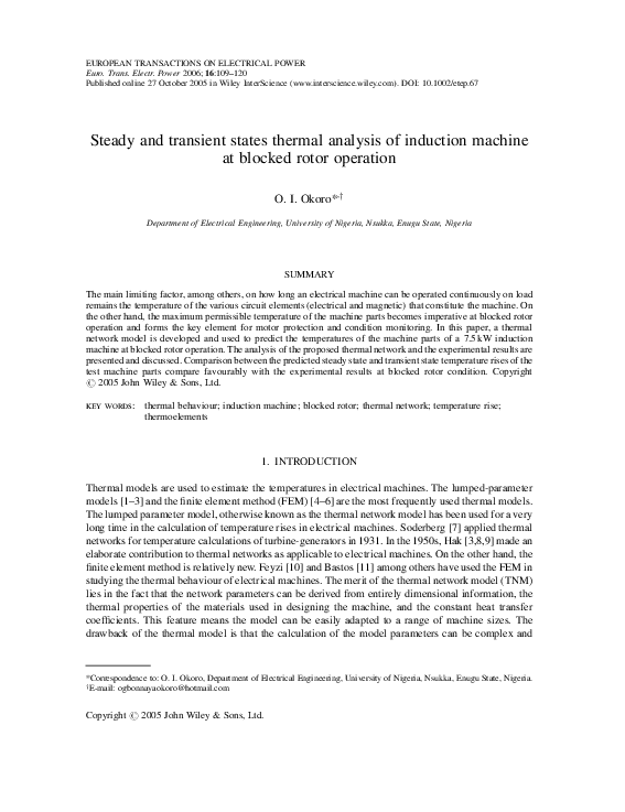 (PDF) Steady and transient states thermal analysis of induction machine ...