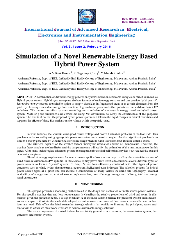 (PDF) Simulation of a Novel Renewable Energy Based Hybrid Power System