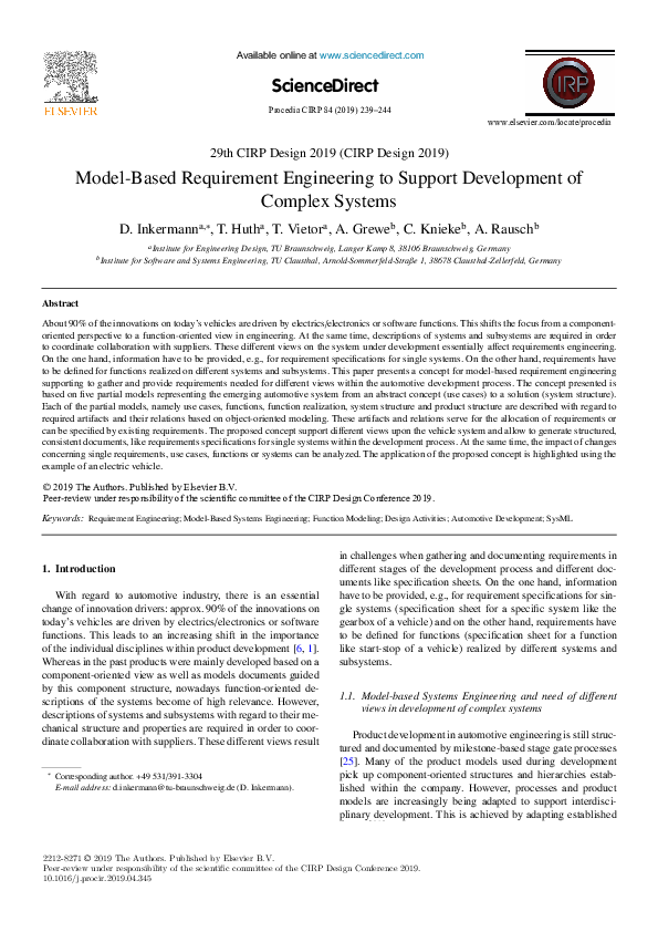 (PDF) Model-Based Requirement Engineering to Support Development of ...