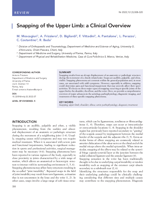 (PDF) Snapping of the Upper Limb: a Clinical Overview