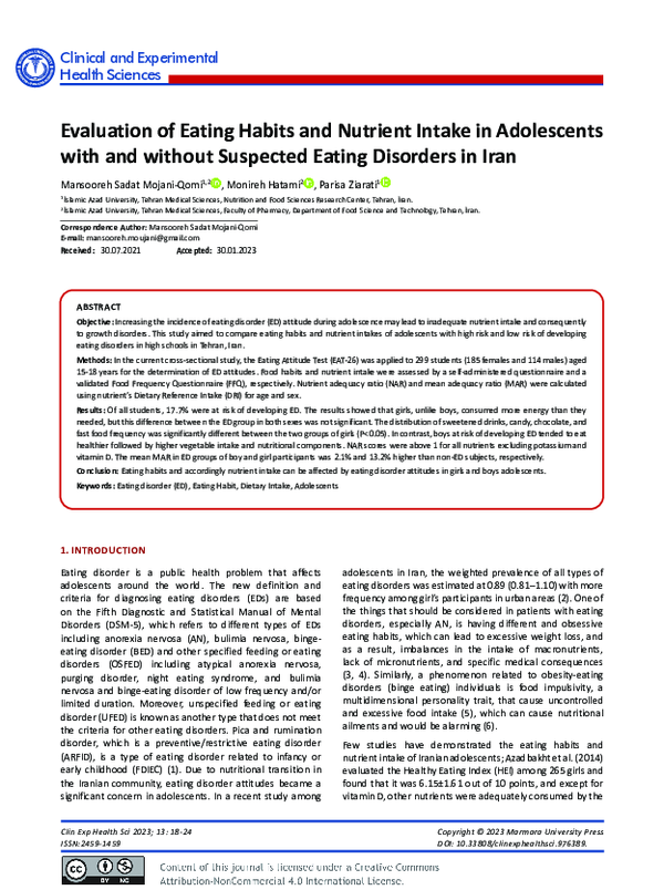 (PDF) Evaluation of Eating Habits and Nutrient Intake in Adolescents ...