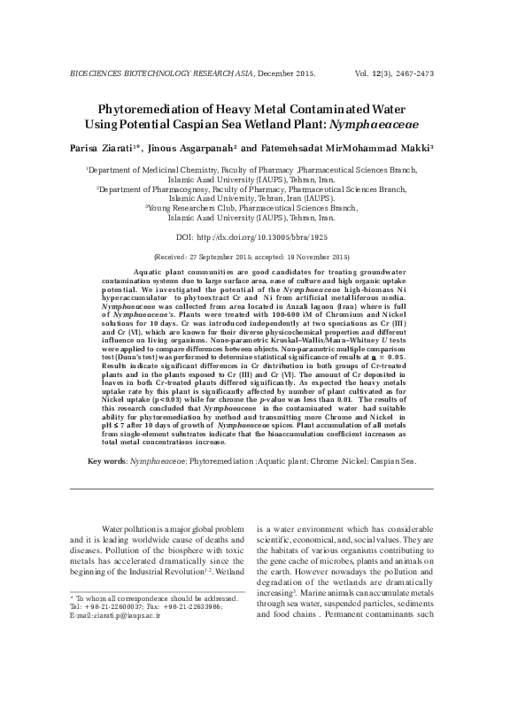 (PDF) Phytoremediation of Heavy Metal Contaminated Water Using ...