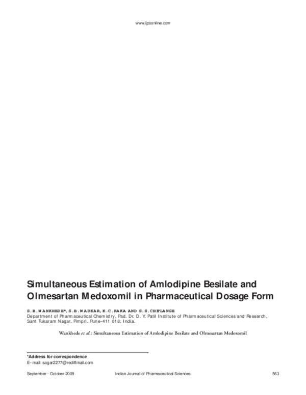 (PDF) Simultaneous estimation of amlodipine besilate and olmesartan ...