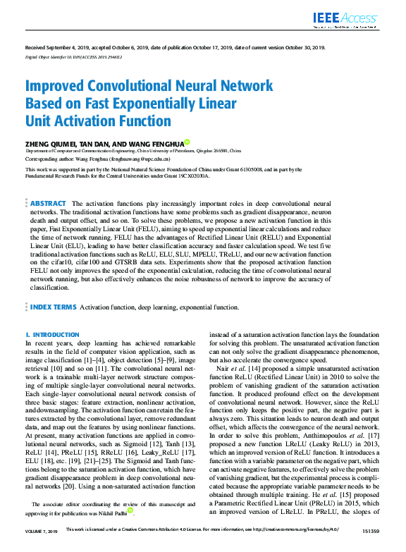 (PDF) Improved Convolutional Neural Network Based on Fast Exponentially ...