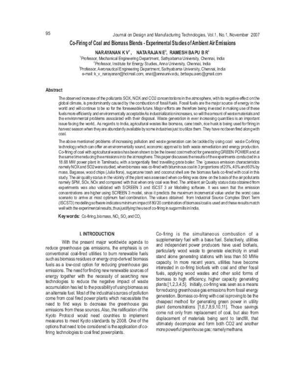 (PDF) Co-Firing of Coal and Biomass Blends - Experimental Studies of ...
