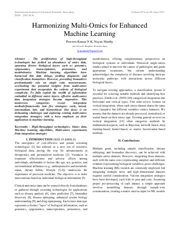 (PDF) Harmonizing Multi-Omics for Enhanced Machine Learning