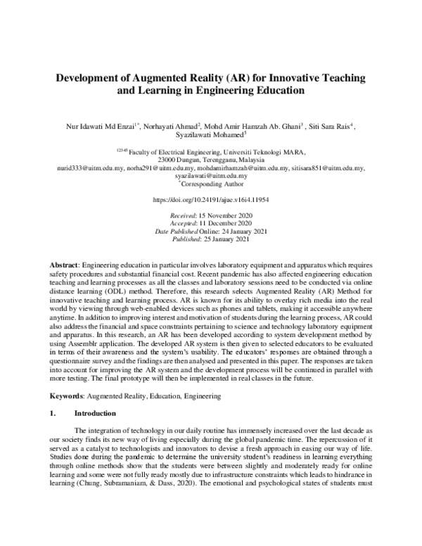 (PDF) Development of Augmented Reality (AR) for Innovative Teaching and ...