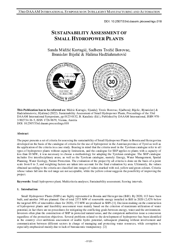 (PDF) Sustainability Assessment of Small Hydropower Plants