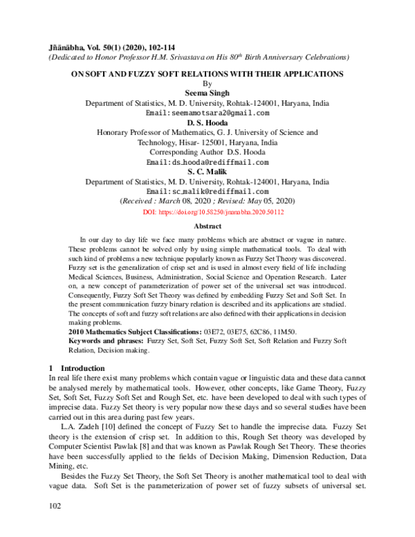 (PDF) On Soft and Fuzzy Soft Relations with Their Applications