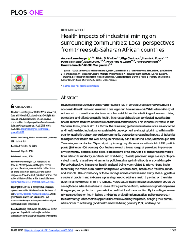 (PDF) Health impacts of industrial mining on surrounding communities ...