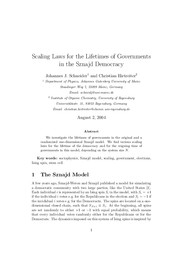 Scaling Laws for the Lifetimes of Governments in the Sznajd Democracy