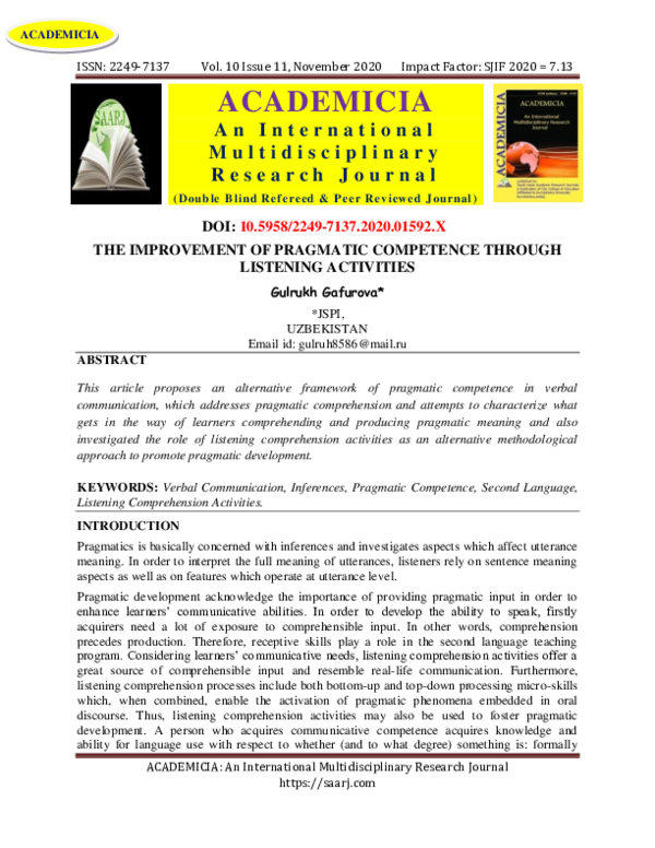 (PDF) THE IMPROVEMENT OF PRAGMATIC COMPETENCE THROUGH LISTENING ACTIVITIES