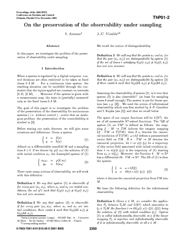 (PDF) On the preservation of observability under sampling