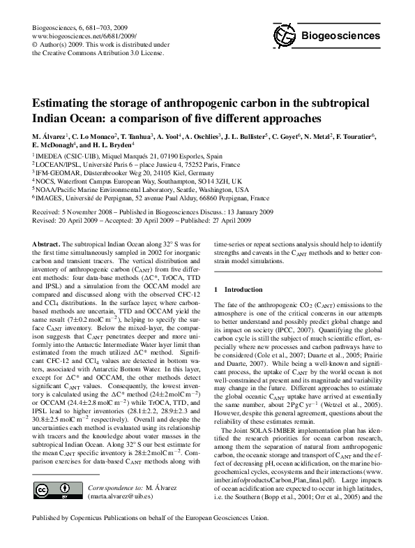 (PDF) Estimating the storage of anthropogenic carbon in the subtropical ...