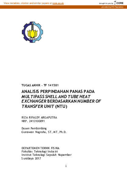 (PDF) Analisis Perpindahan Panas Pada Multipass Shell And Tube Heat ...