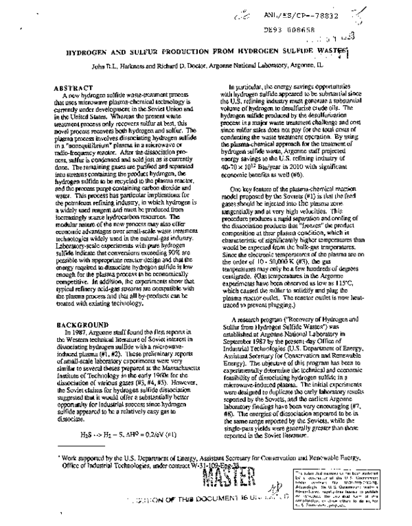 (PDF) Hydrogen and sulfur production from hydrogen sulfide wastes