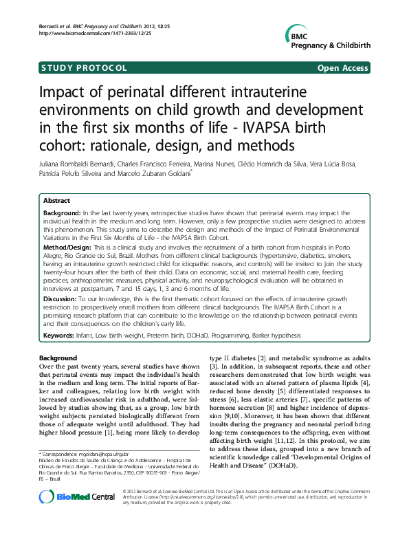 (PDF) Impact of perinatal different intrauterine environments on child ...