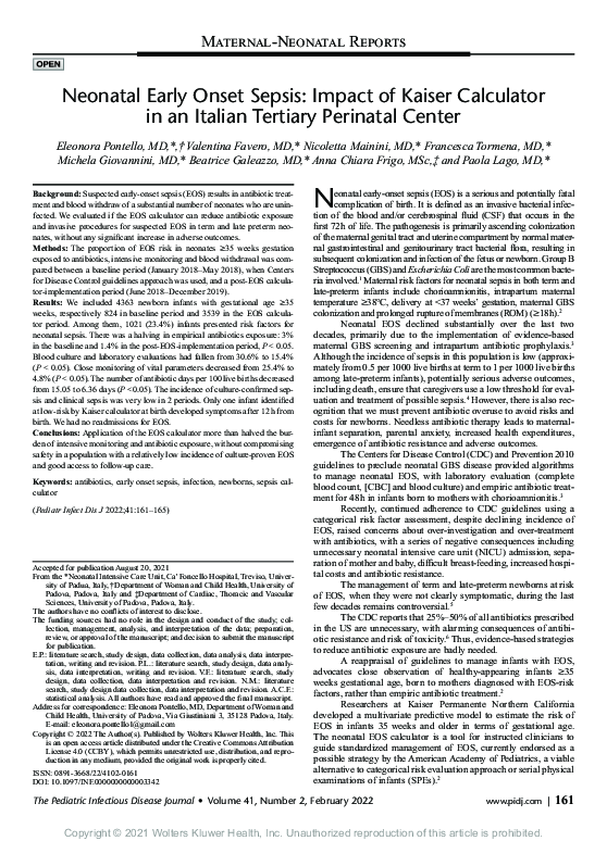(PDF) Neonatal Early Onset Sepsis: Impact of Kaiser Calculator in an ...